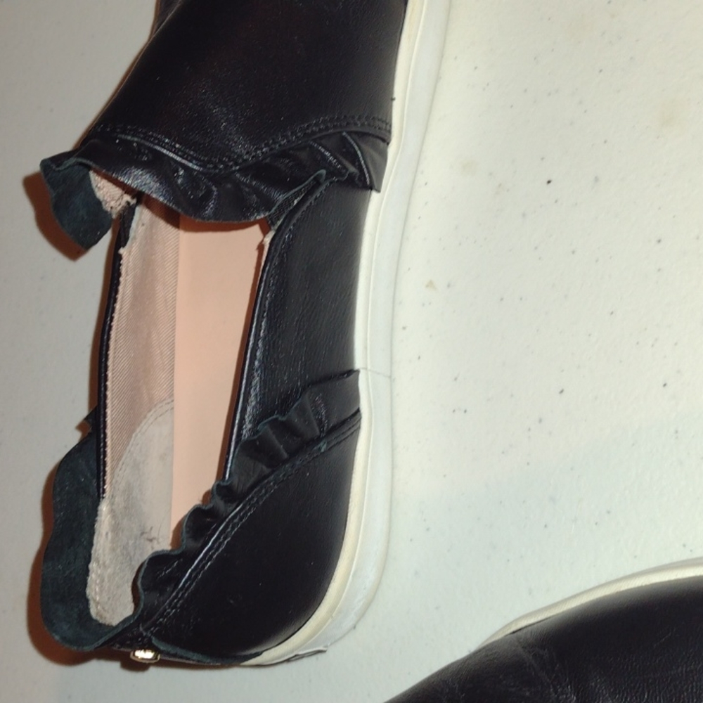 Kate Spade Black Leather Loafers with Ruffle Trim - Picture 7 of 7